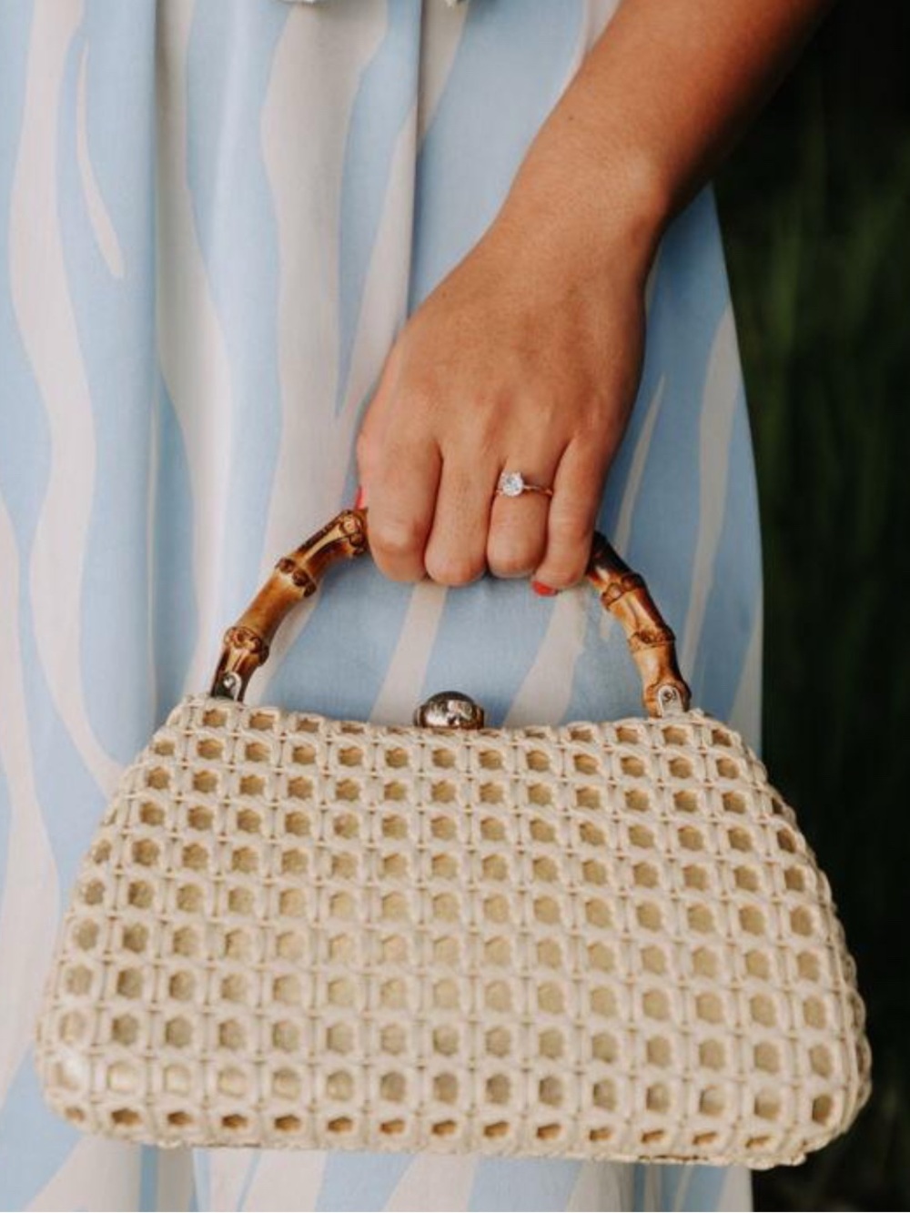 Tommy Bahama Woven Cream Top-Handle Bag with Bamboo Handle